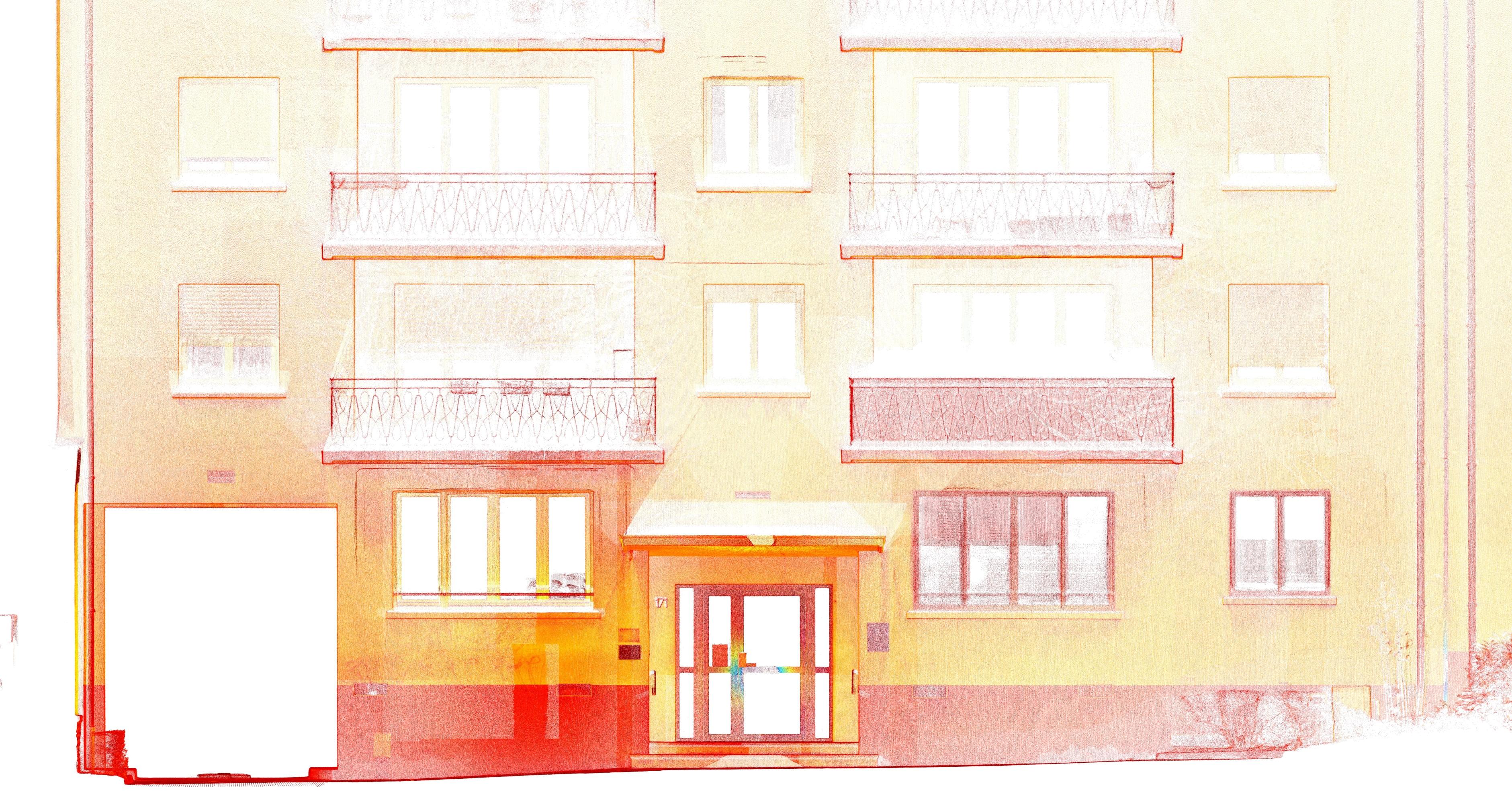 Entrée façade Sud : Relevé de l'existant, extrait du nuage de points réalisé au scanner laser